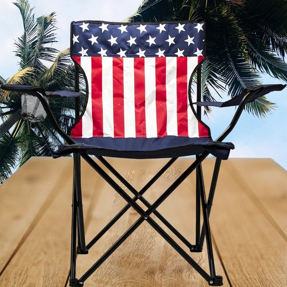Camping Chair Camping Chair with Cupholder with Cupholder American Flag Blue - Picture 2 of 5
